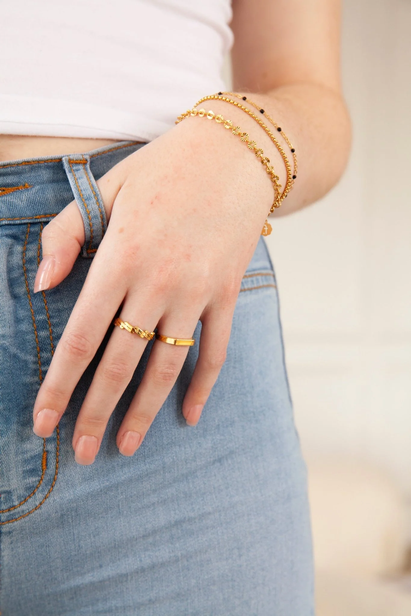 Black Enamel Beaded Bracelet in Gold - Image 3