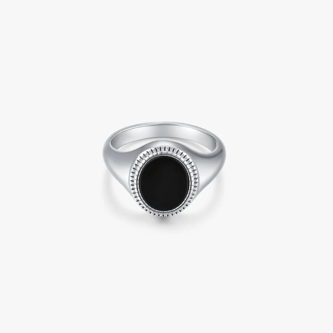 Black Agate Oval Signet Ring - Image 7