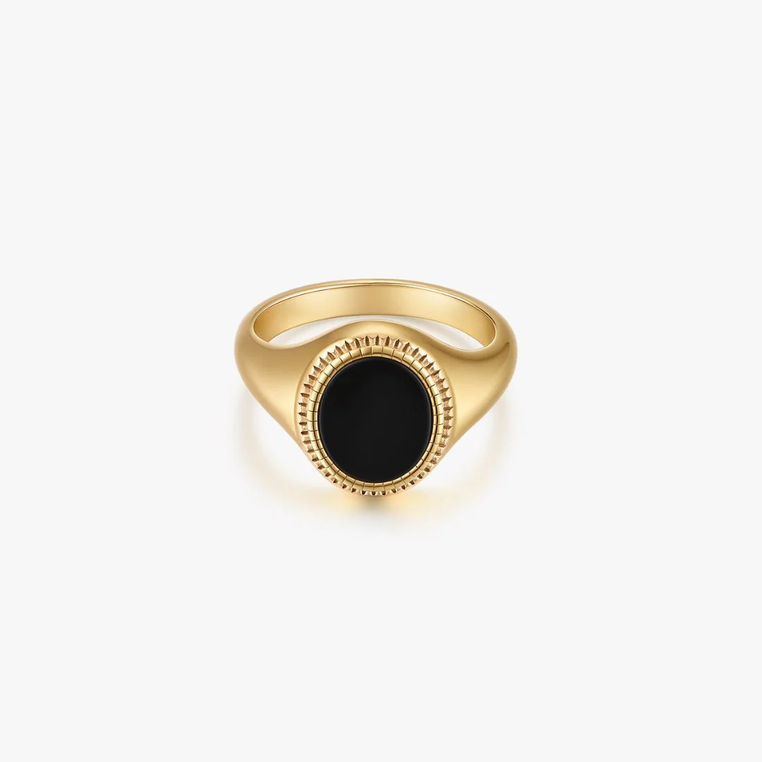 Black Agate Oval Signet Ring - Image 8