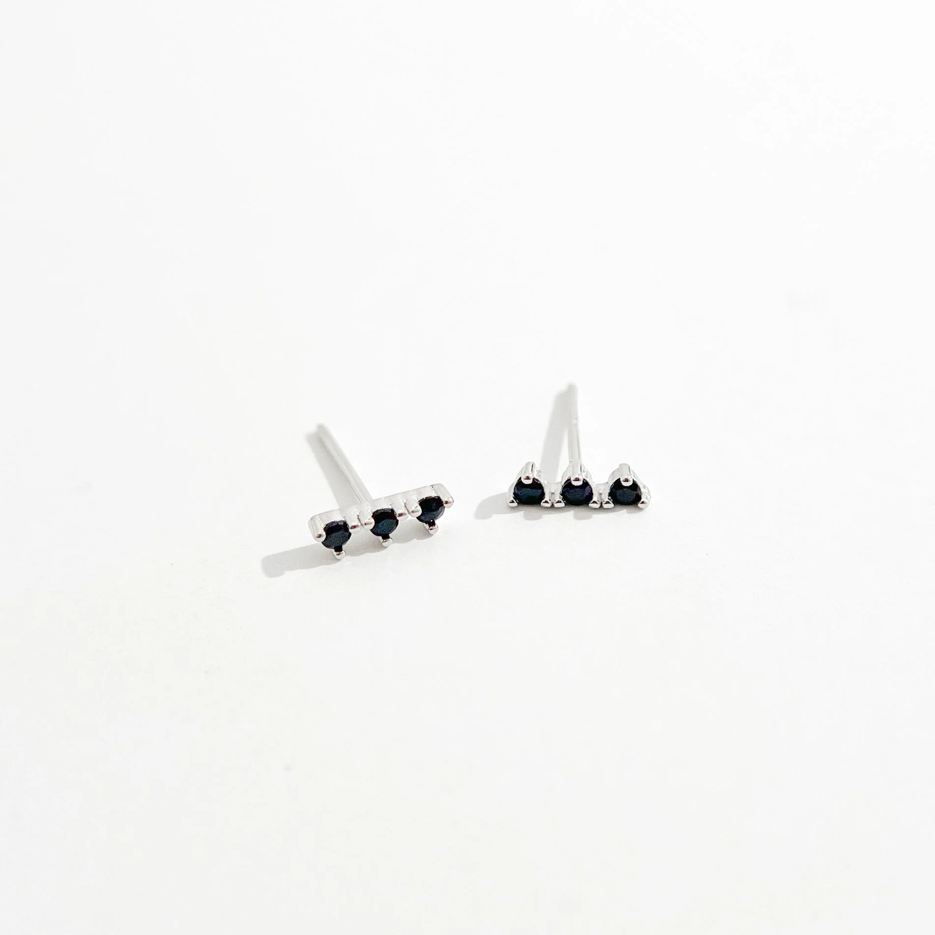 Black Trio Gem Studs in Silver - Image 3
