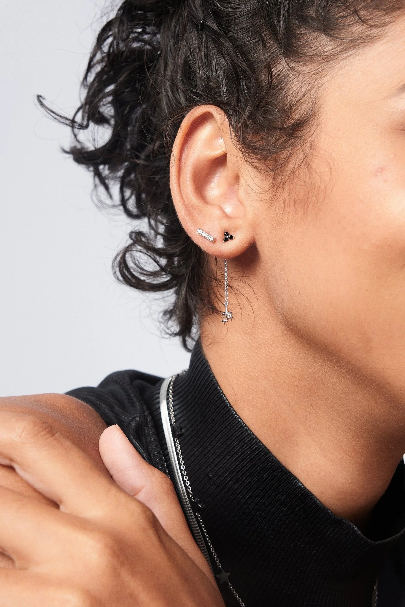 Black Twinkle Sterling Studs in Silver - Image 4