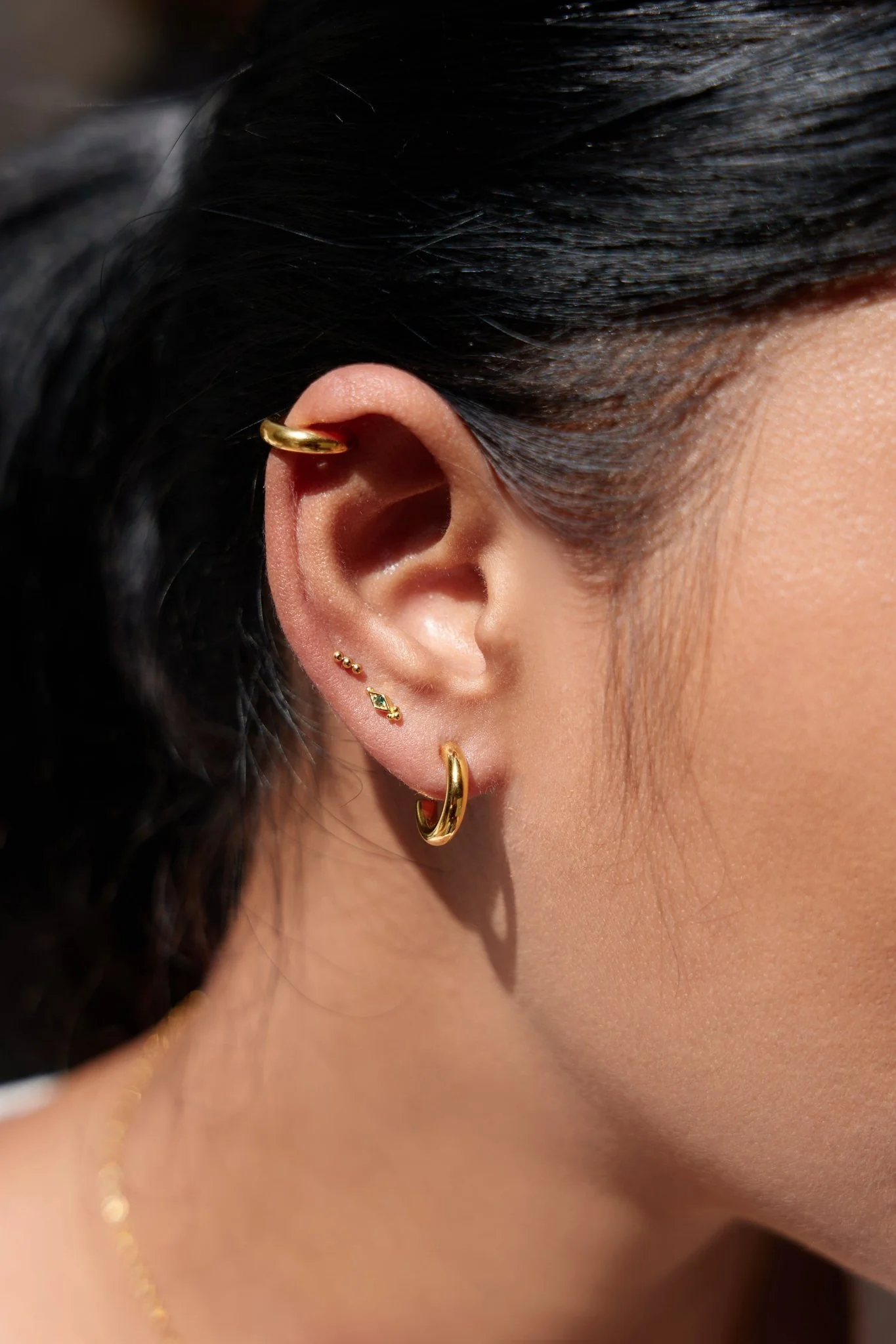 Green Gem Freya Studs in Gold - Image 3