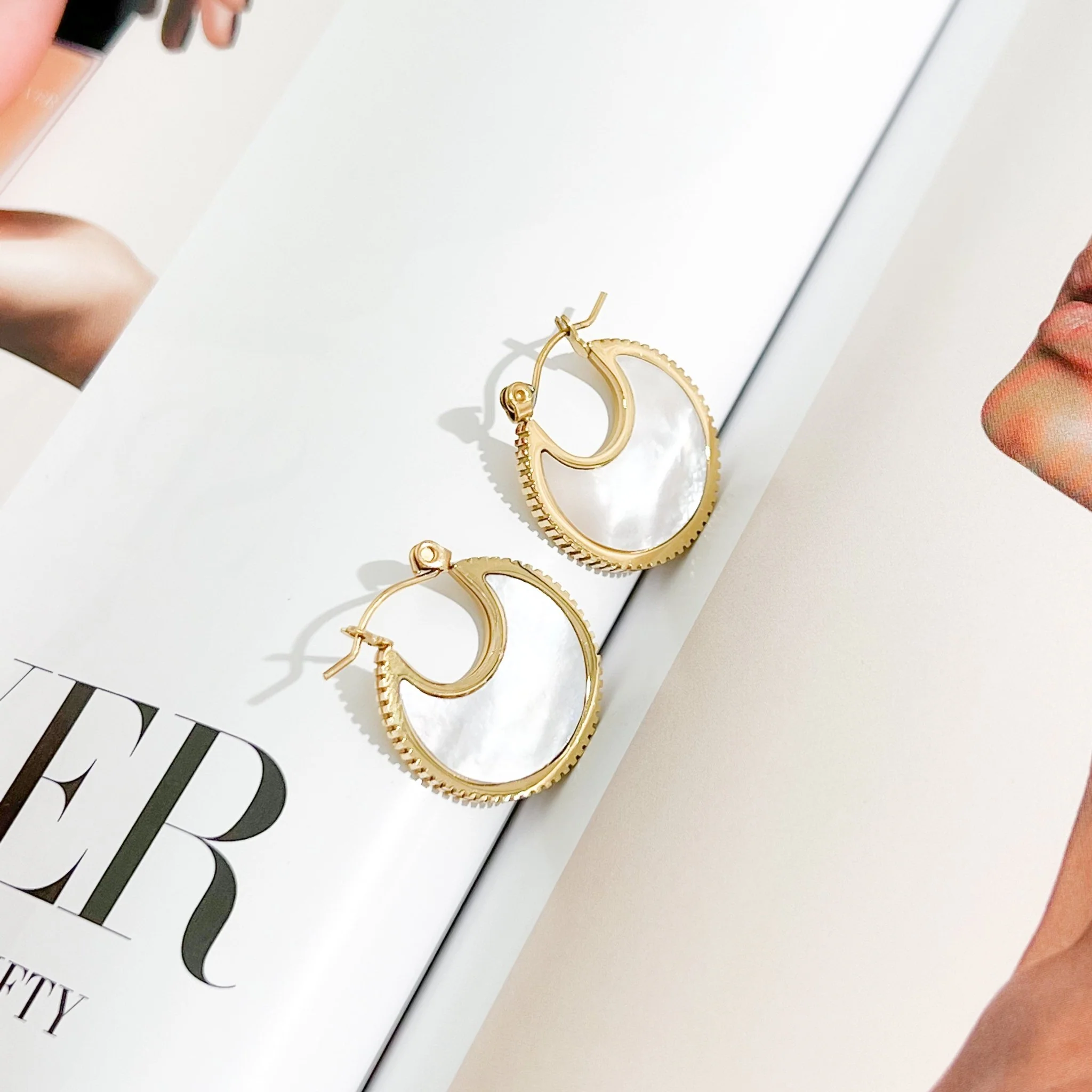 Mother of Pearl Hoop Earrings - Image 7