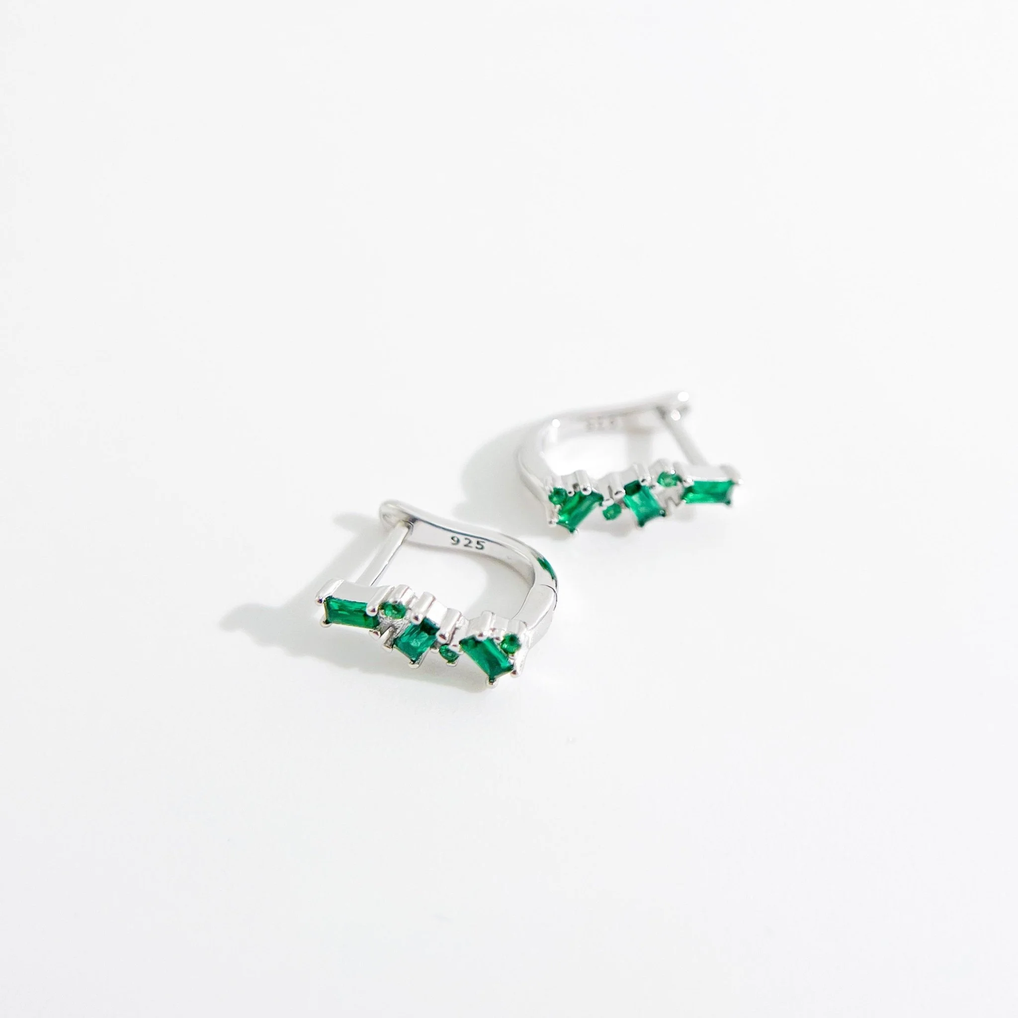 Irregular Green Gems Huggies in Silver - Image 3