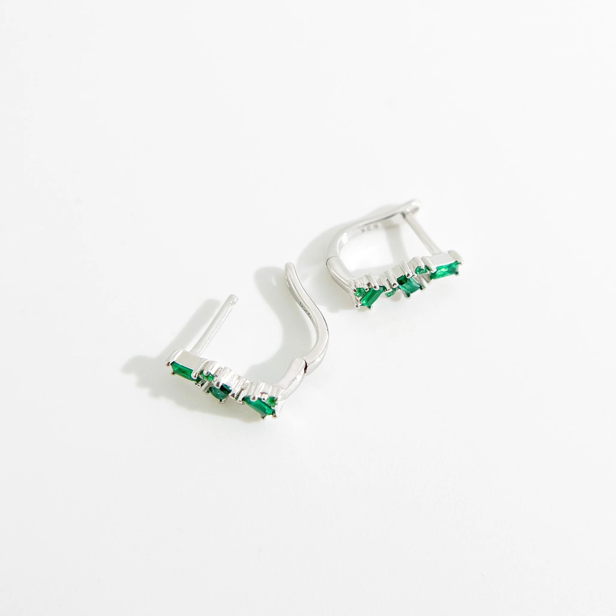 Irregular Green Gems Huggies in Silver - Image 4