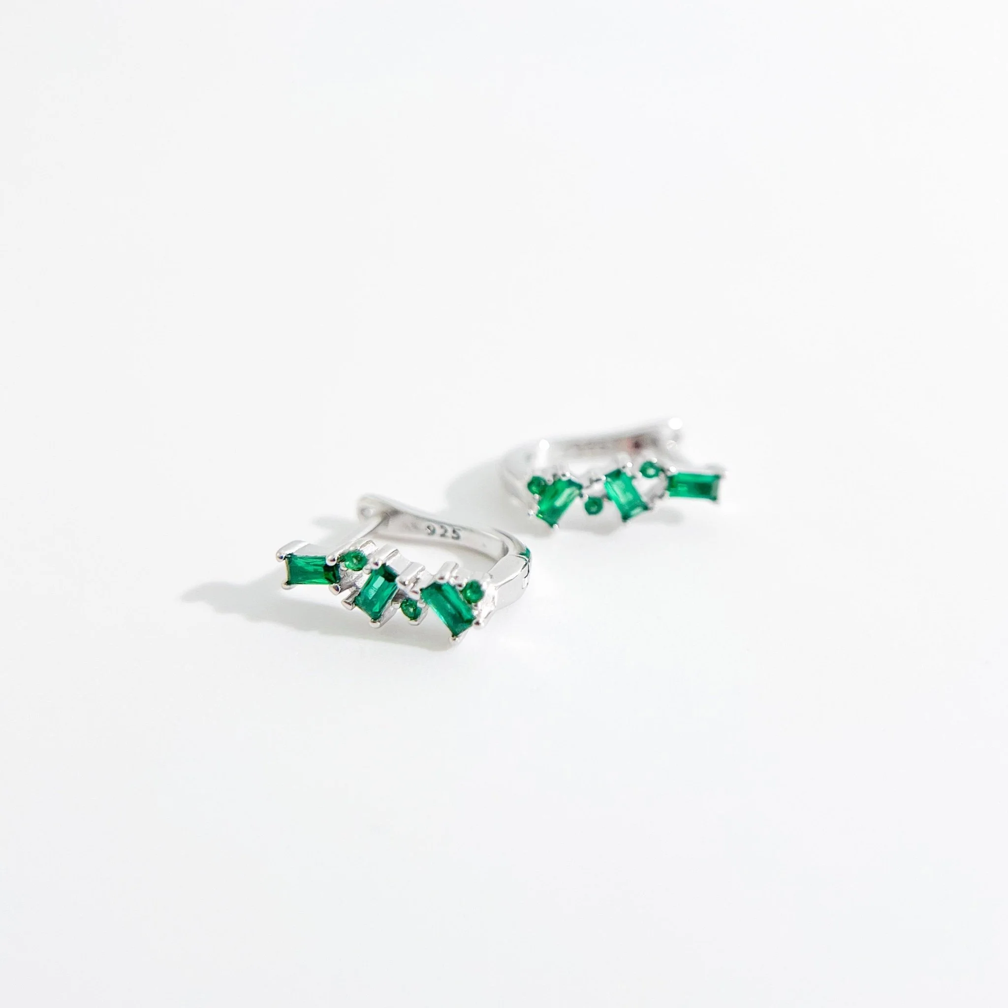 Irregular Green Gems Huggies in Silver - Image 5