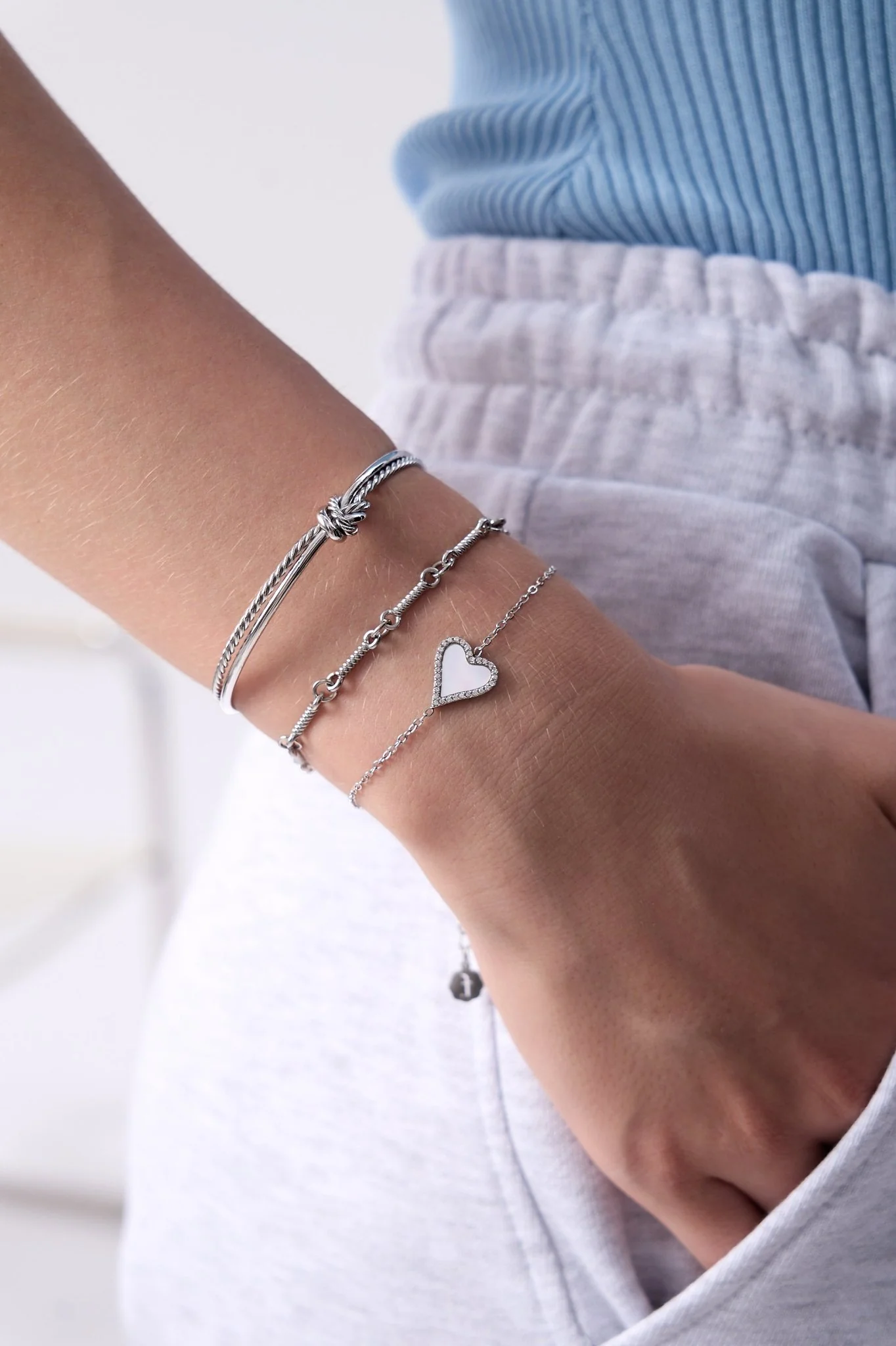 Mother of Pearl Pave Heart Bundle in Silver - Image 3