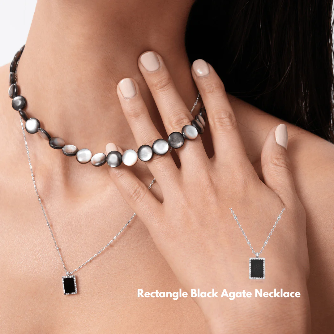 Rectangle Black Agate Pendant Necklace - Image 5