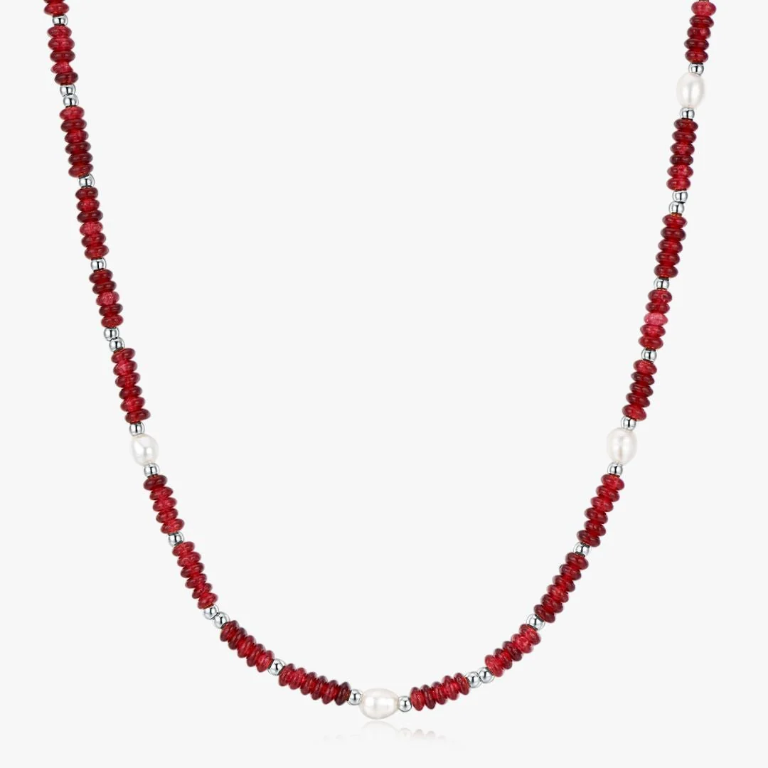 Red Garnet Beads + Pearls Necklace - Image 4