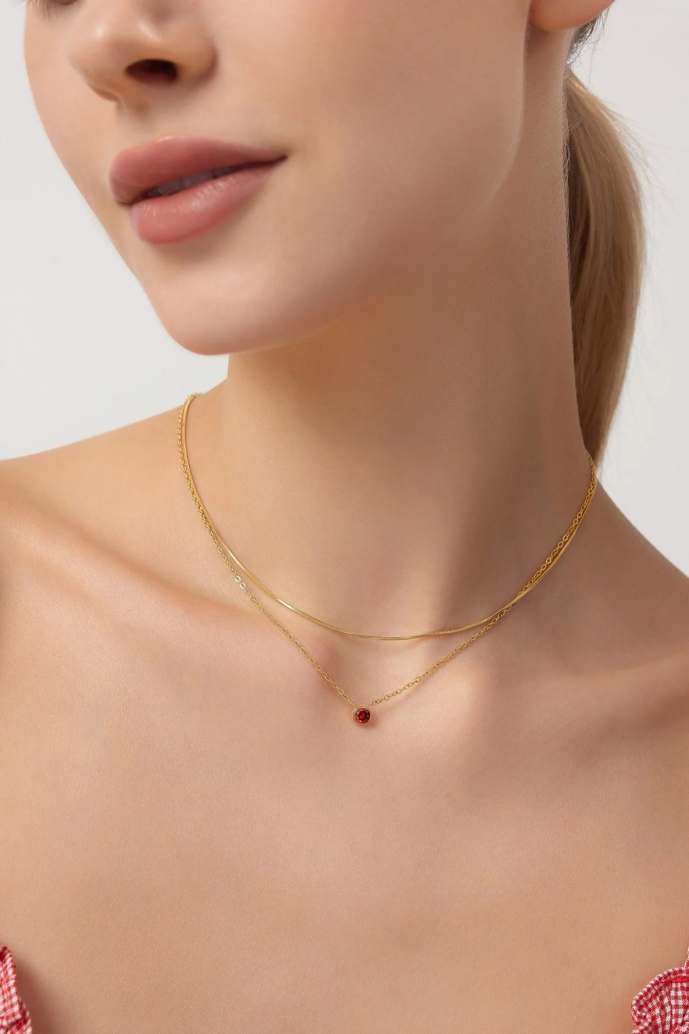 Red Single Gem Necklace in Gold - Image 2