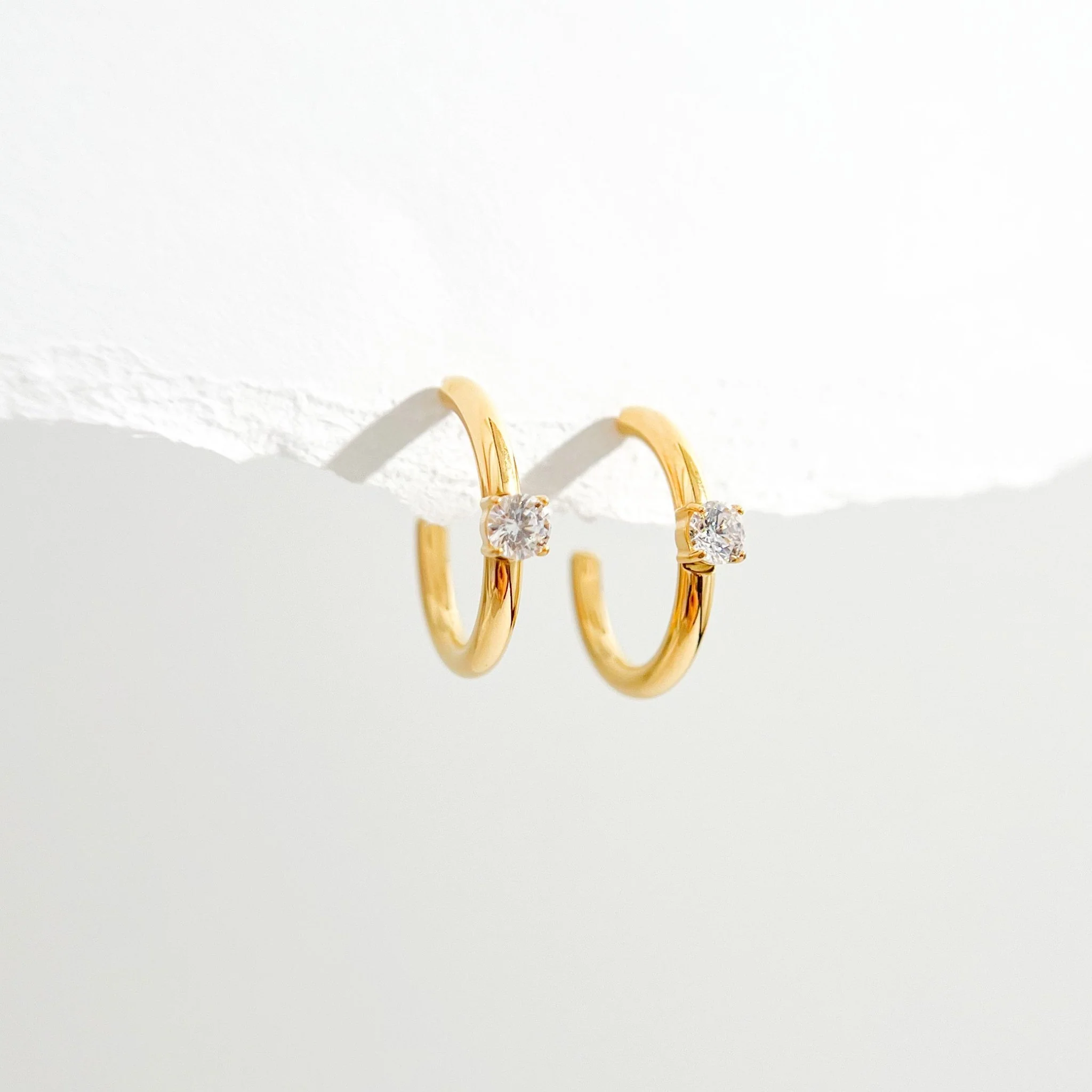 Single Gem Gold Hoops - Image 4