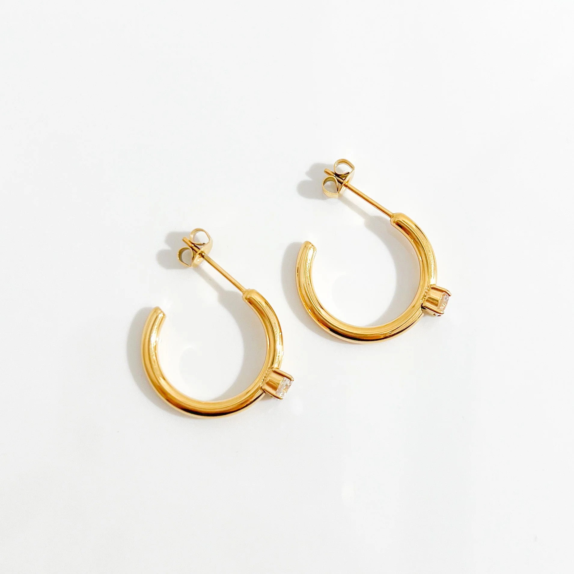Single Gem Gold Hoops - Image 6