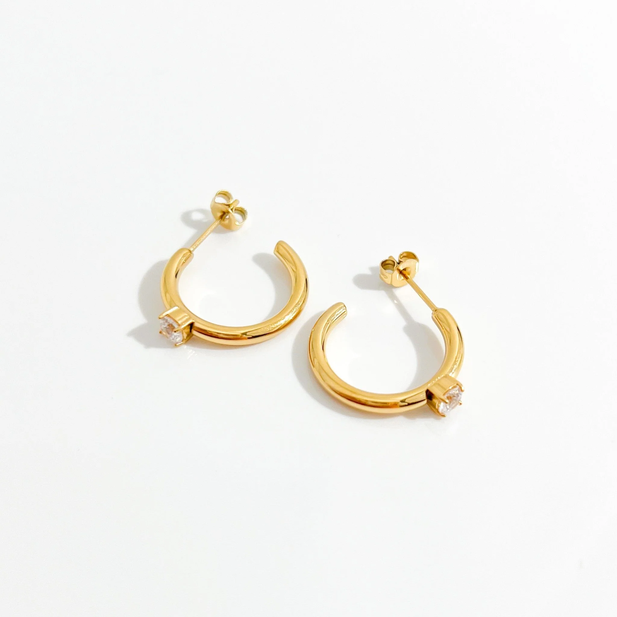 Single Gem Gold Hoops - Image 7
