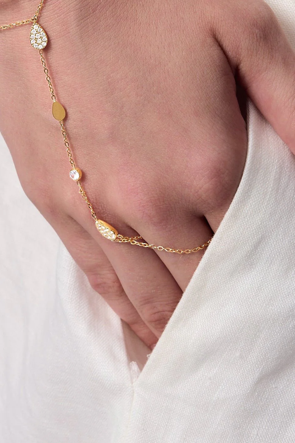 Tear Drop CZ Hand Chain - Image 2