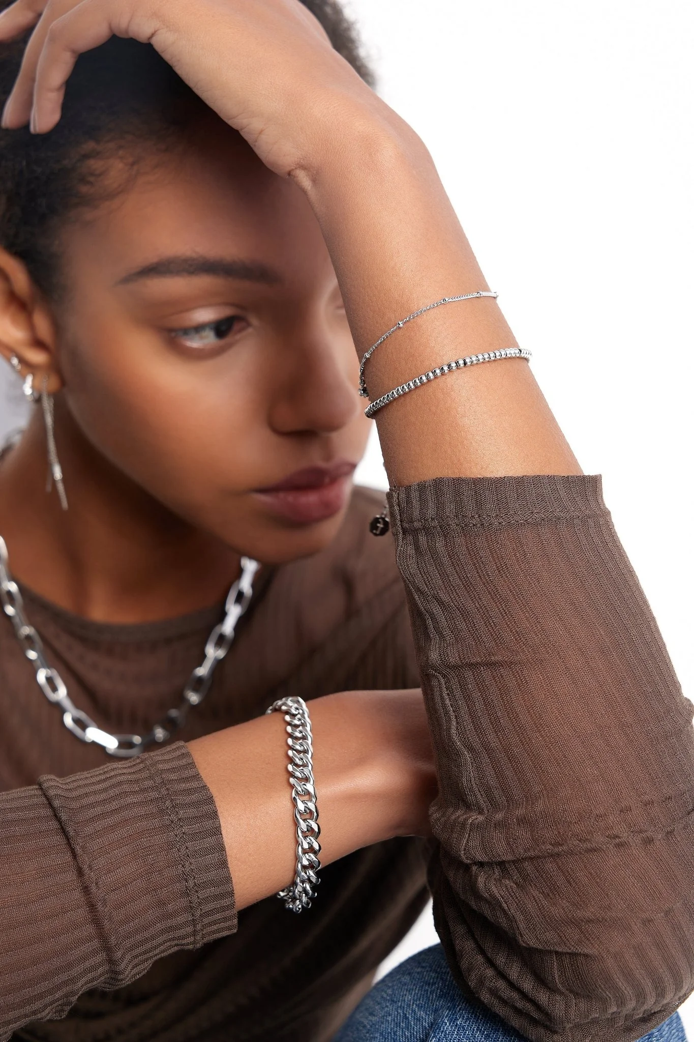 Thick Curb Chain Bracelet Silver - Image 3
