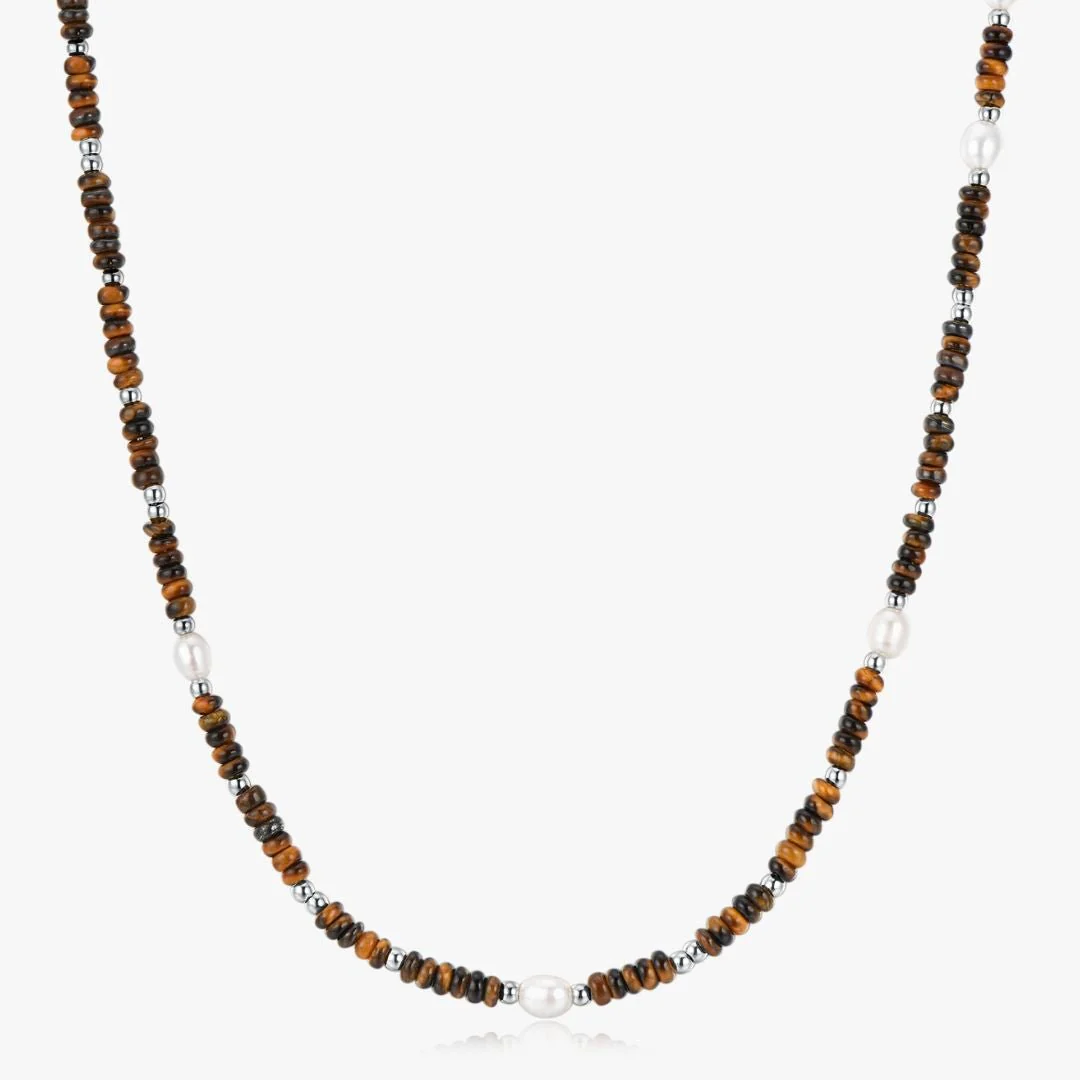 Tiger Eye Beads + Pearls Necklace - Image 6