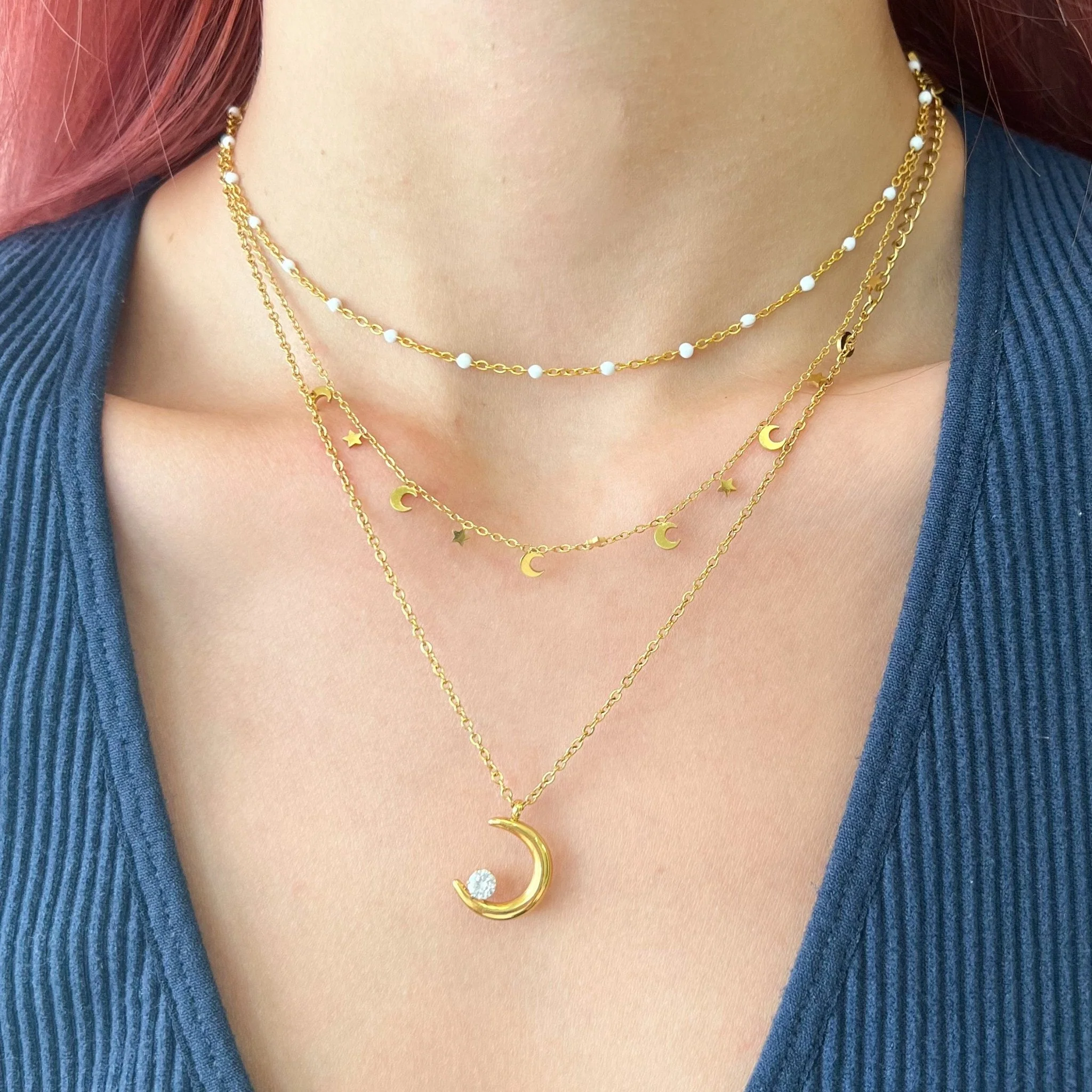 White Enamel Bead Necklace in Gold - Image 4